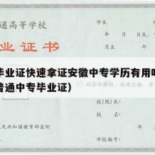 中专毕业证快速拿证安徽中专学历有用吗（安徽省普通中专毕业证）