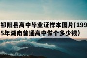 祁阳县高中毕业证样本图片(1995年湖南普通高中做个多少钱）