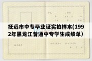 抚远市中专毕业证实拍样本(1992年黑龙江普通中专学生成绩单）