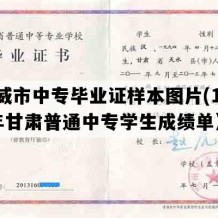 武威市中专毕业证样本图片(1990年甘肃普通中专学生成绩单）