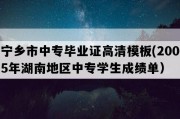 宁乡市中专毕业证高清模板(2005年湖南地区中专学生成绩单）