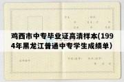 鸡西市中专毕业证高清样本(1994年黑龙江普通中专学生成绩单）