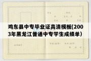 鸡东县中专毕业证高清模板(2003年黑龙江普通中专学生成绩单）