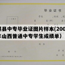 隰县中专毕业证图片样本(2000年山西普通中专学生成绩单）