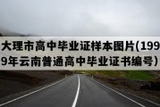 大理市高中毕业证样本图片(1999年云南普通高中毕业证书编号）