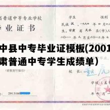 榆中县中专毕业证模板(2001年甘肃普通中专学生成绩单）