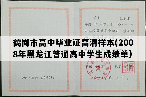 鹤岗市高中毕业证高清样本(2008年黑龙江普通高中学生成绩单）