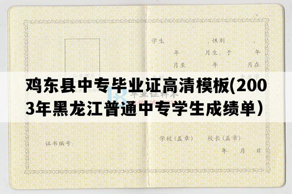 鸡东县中专毕业证高清模板(2003年黑龙江普通中专学生成绩单）