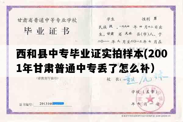 西和县中专毕业证实拍样本(2001年甘肃普通中专丢了怎么补）