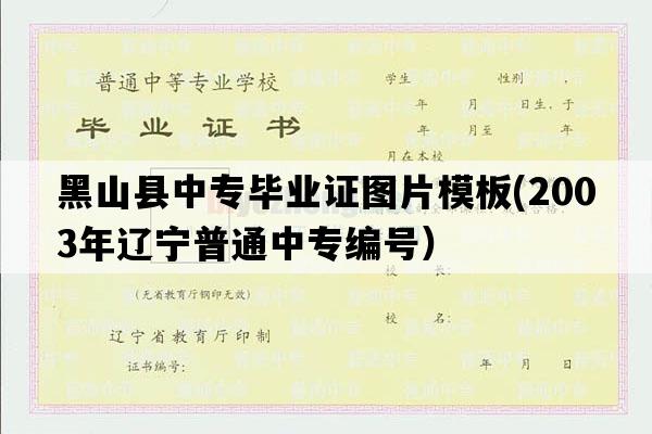 黑山县中专毕业证图片模板(2003年辽宁普通中专编号）