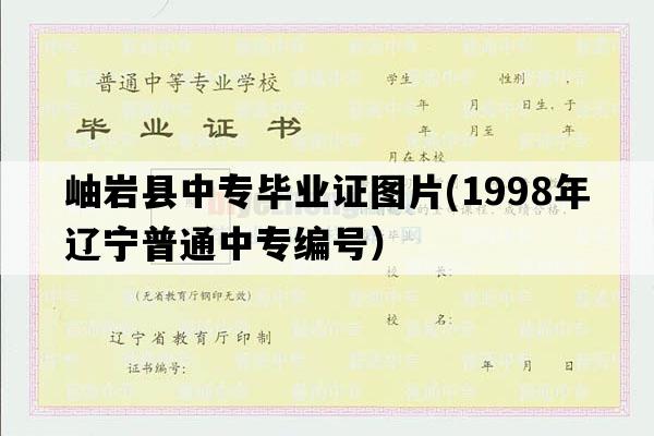 岫岩县中专毕业证图片(1998年辽宁普通中专编号）