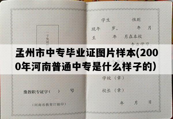 孟州市中专毕业证图片样本(2000年河南普通中专是什么样子的）