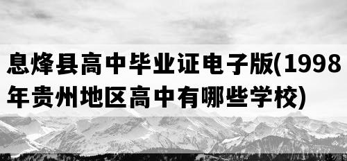 息烽县高中毕业证电子版(1998年贵州地区高中有哪些学校)