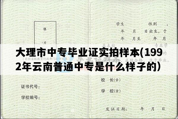 大理市中专毕业证实拍样本(1992年云南普通中专是什么样子的）