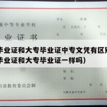 中专毕业证和大专毕业证中专文凭有区别吗（中专毕业证和大专毕业证一样吗）