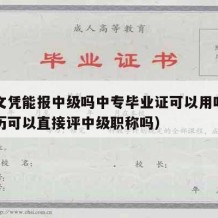 中专文凭能报中级吗中专毕业证可以用吗（中专学历可以直接评中级职称吗）